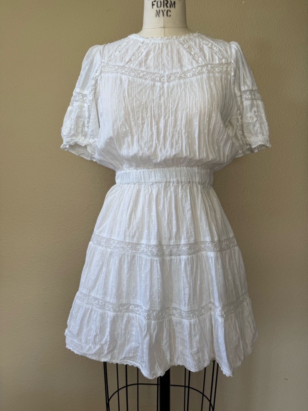 Zara White Short Sleeve Eyelet Mini Dress